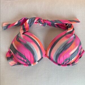 Oakley Halter Bikini Top, Pink, orange, grey and white, size 14